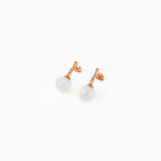 MURANO GLASS PEARL EARRINGS WITH ROSE SILVER FINISH
