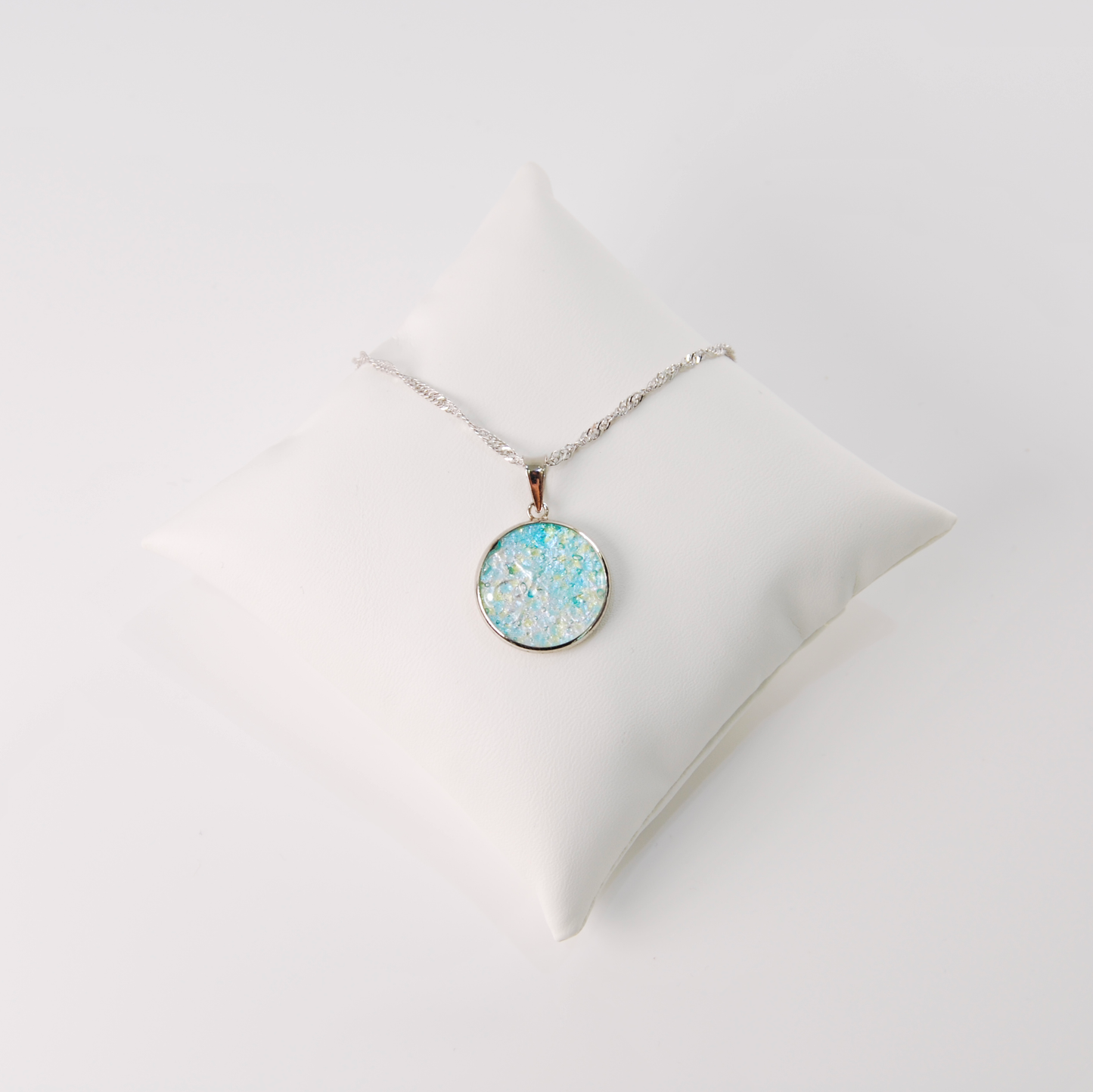 LARGE BOREALE MURANO GLASS SILVER PENDANT NECKLACE