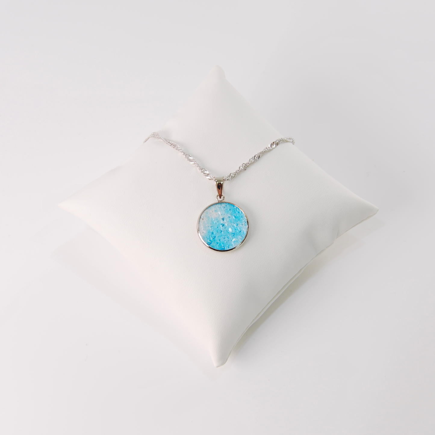 LARGE BOREALE MURANO GLASS SILVER PENDANT NECKLACE