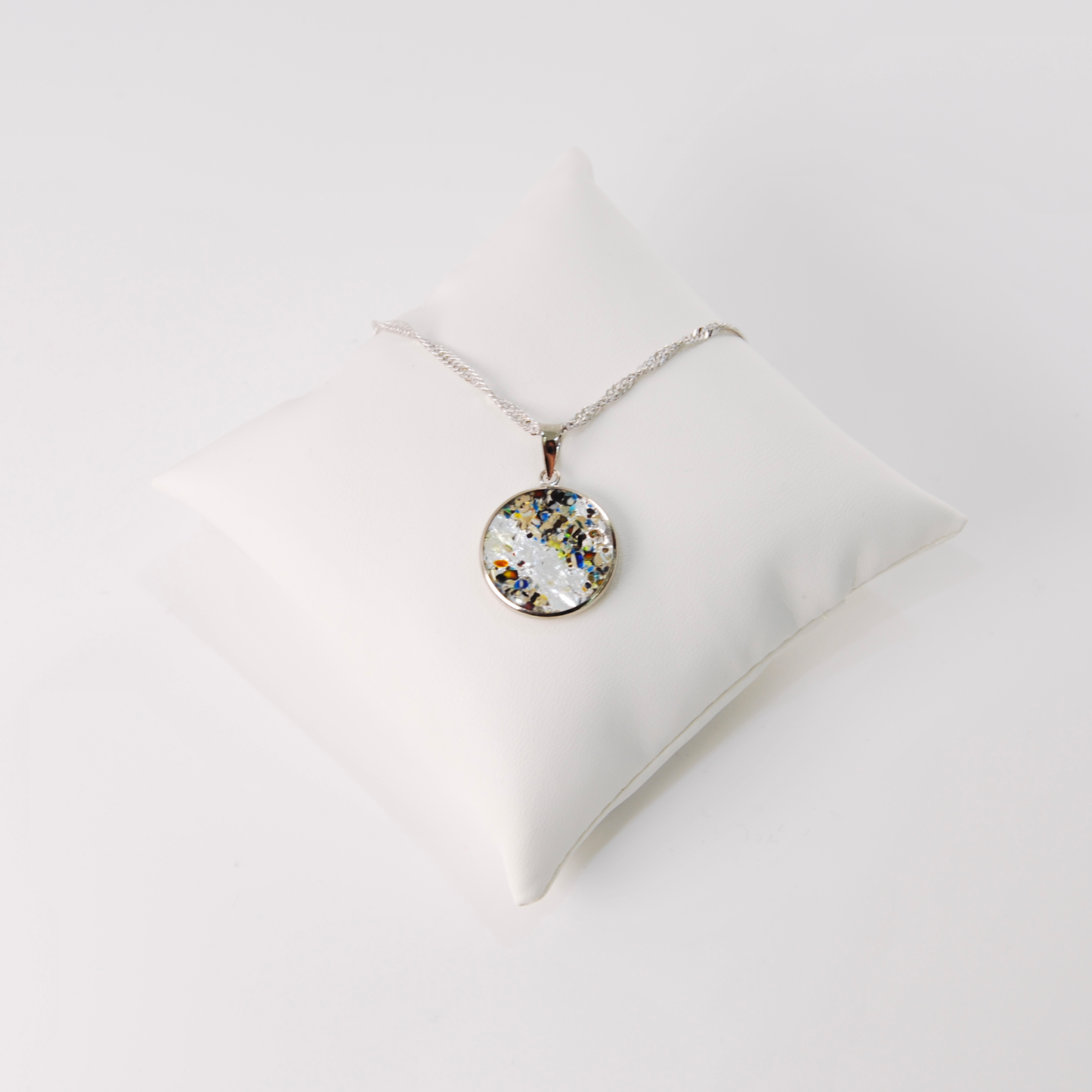 LARGE BOREALE MURANO GLASS SILVER PENDANT NECKLACE