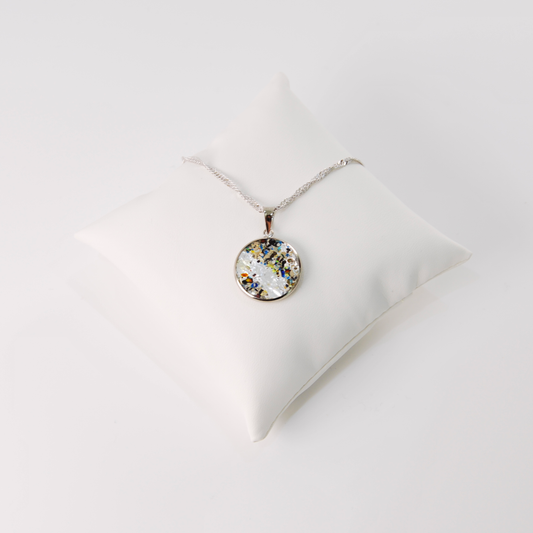 LARGE BOREALE MURANO GLASS SILVER PENDANT NECKLACE