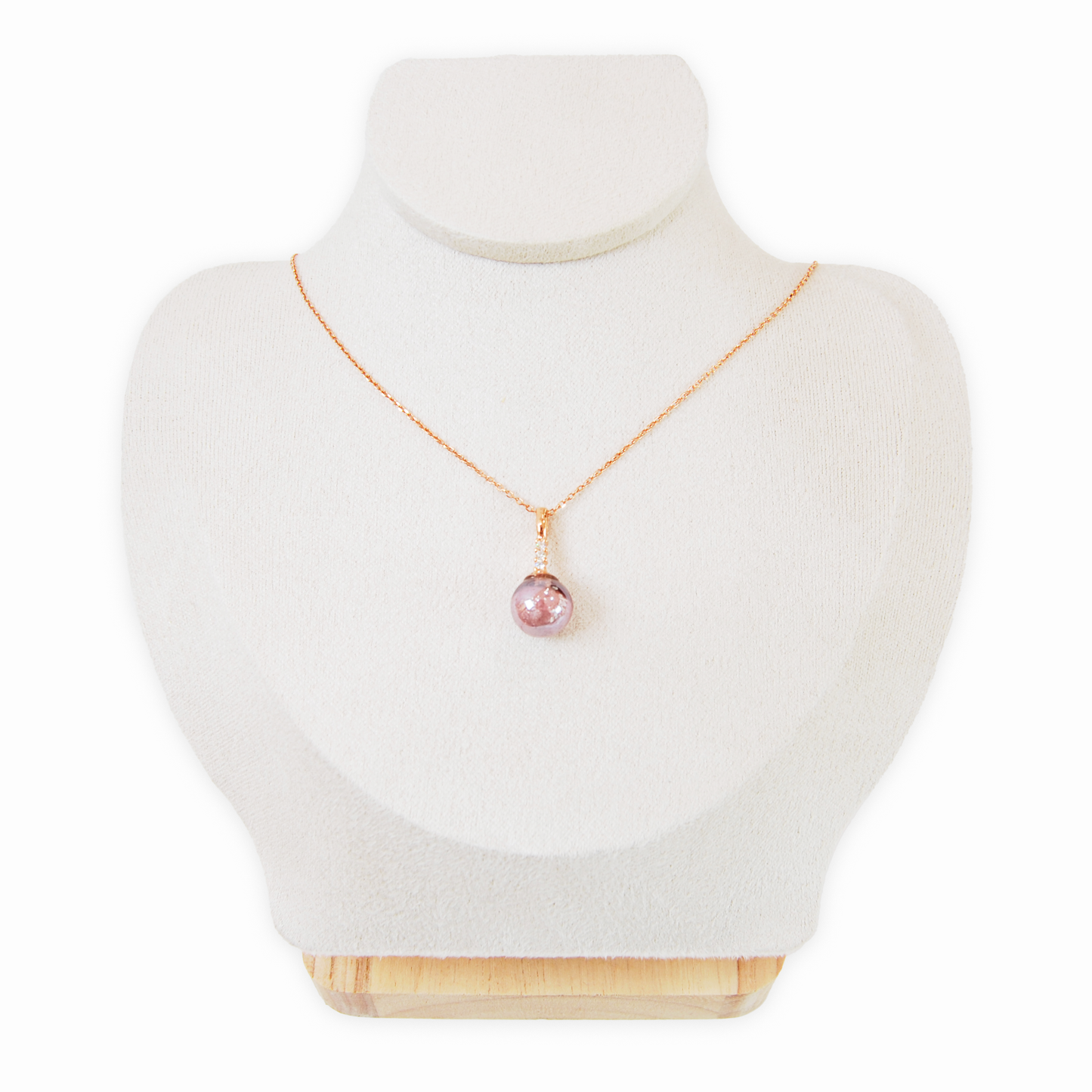 MURANO GLASS PEARL NECKLACE WITH ROSE SILVER FINISH
