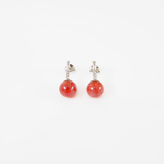 MURANO GLASS PEARL EARRINGS WITH SILVER FINISH