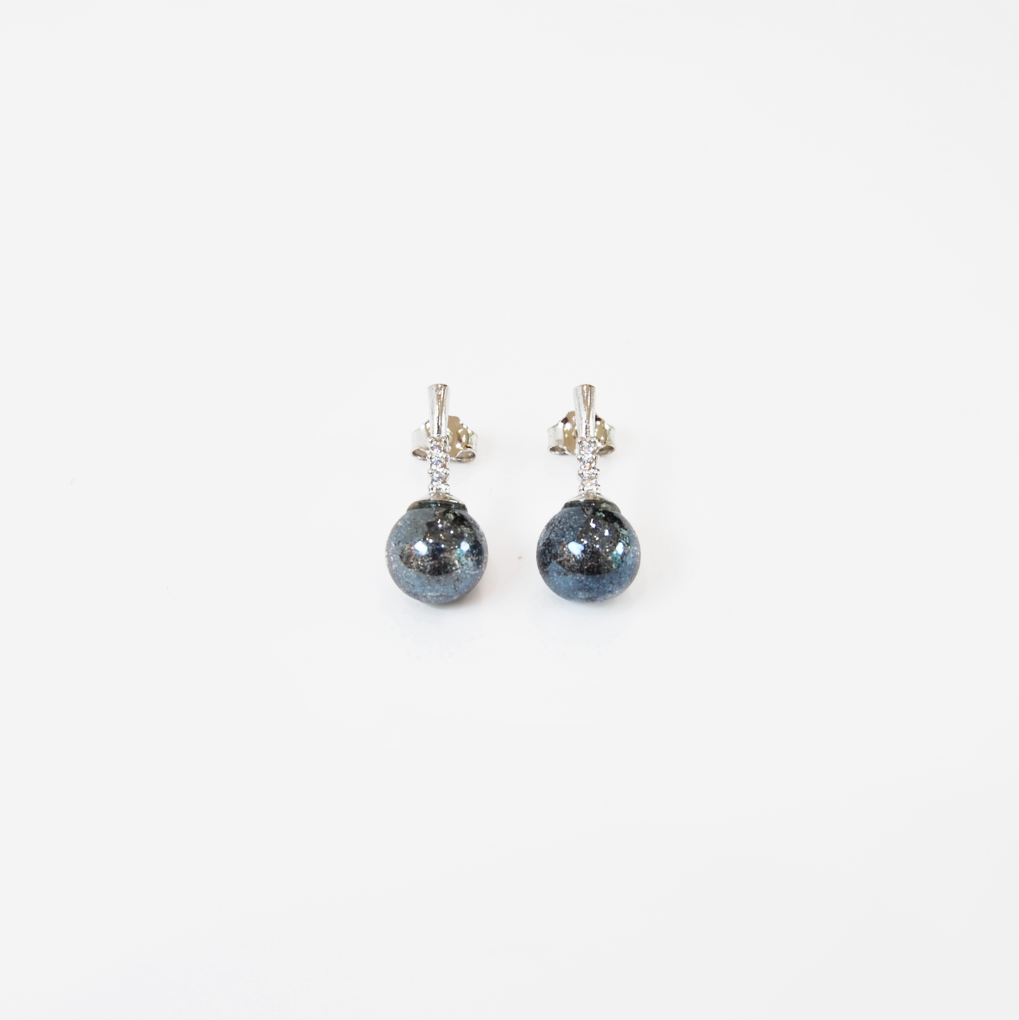 MURANO GLASS PEARL EARRINGS WITH SILVER FINISH