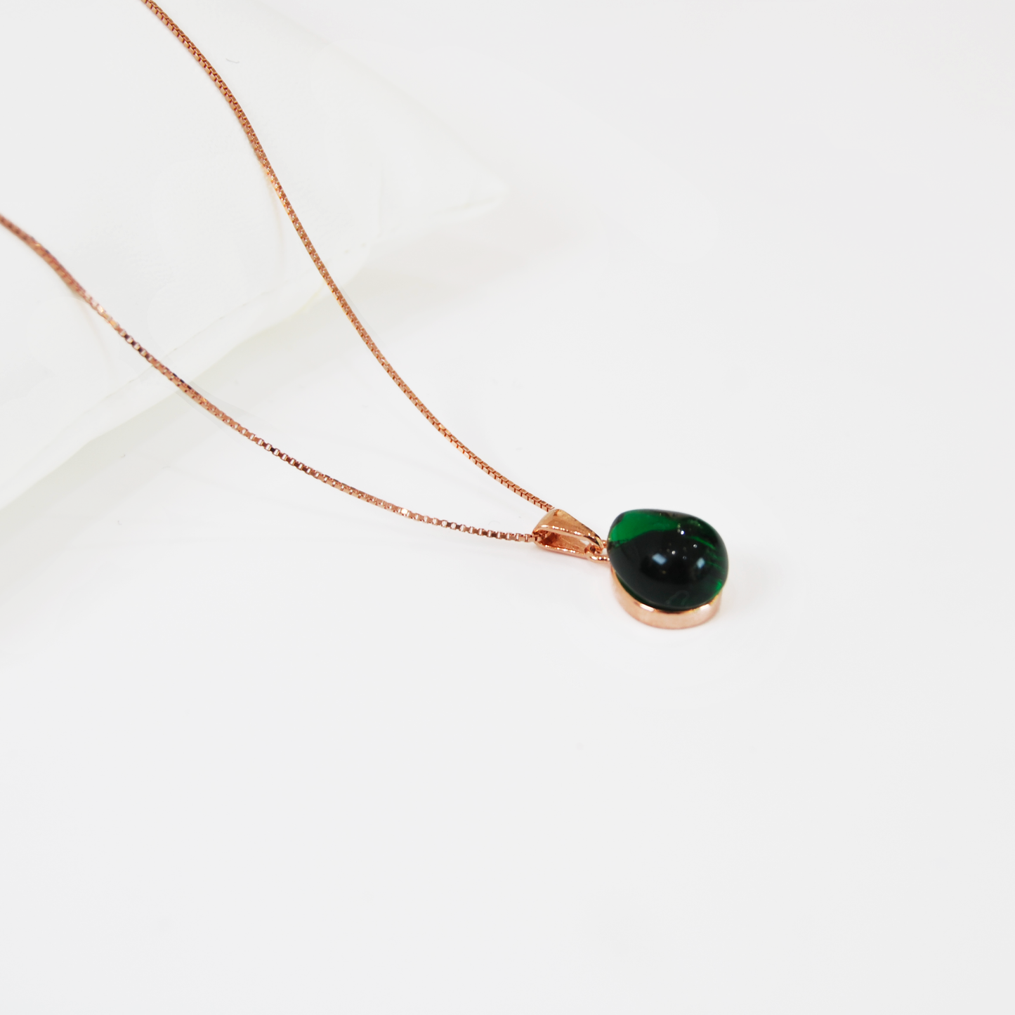 TEARDROP MURANO GLASS PENDANT NECKLACE IN ROSE GOLD FINISH