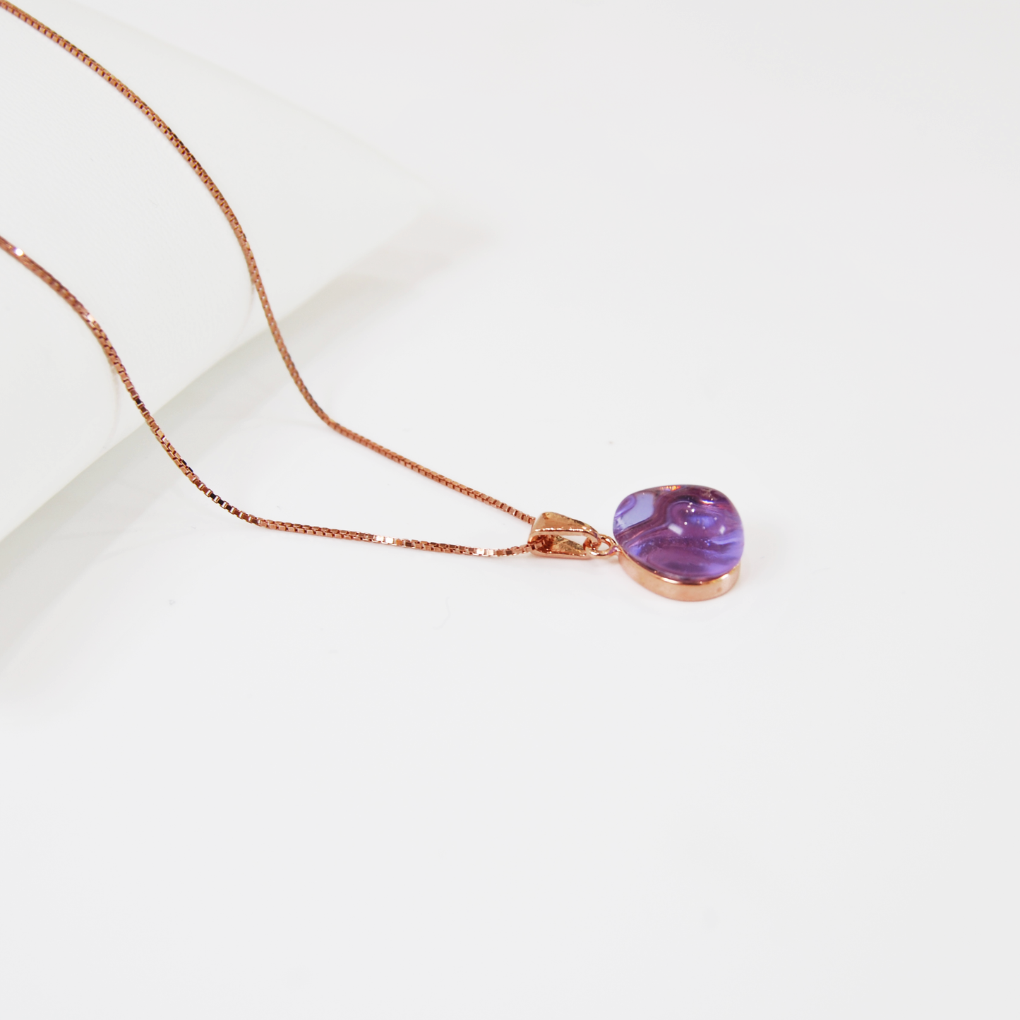 TEARDROP MURANO GLASS PENDANT NECKLACE IN ROSE GOLD FINISH
